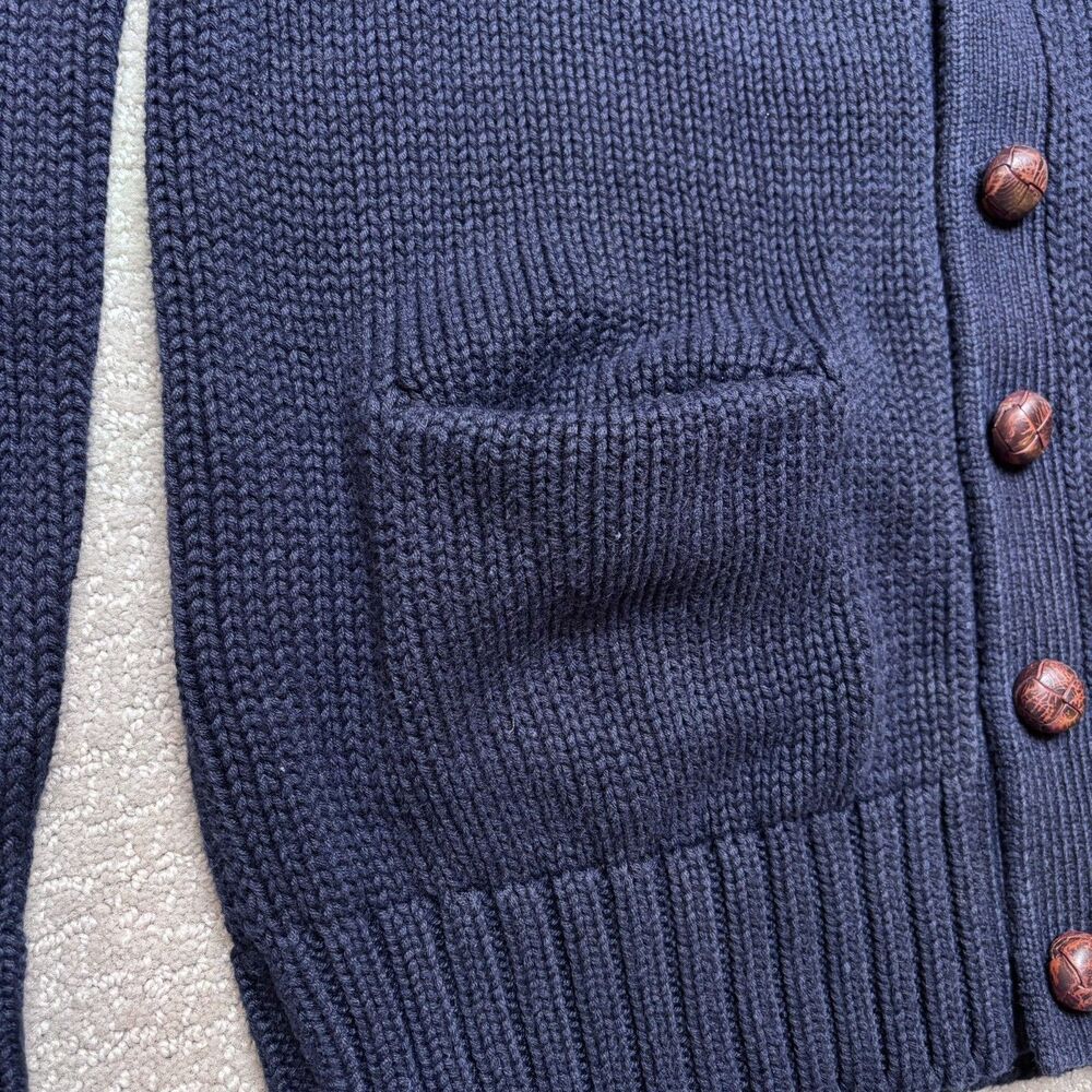 VTG 90s Polo Ralph Lauren Navy Varsity Letterman Cardigan Sweater Men's S Cotton - Picture 3 of 8